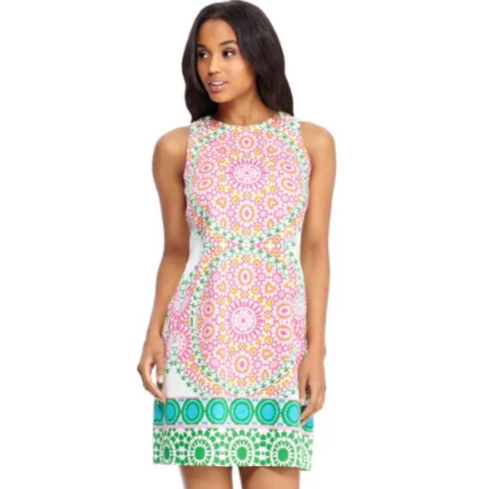 London Times Cotton Sateen Medallion Sheath Dress NWT
